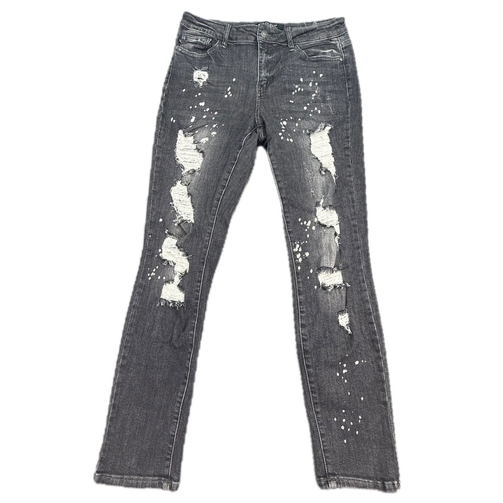 Judy Blue Boyfriend Jeans Womens 9/29 Grey Distressed Paint Splatter JB8867